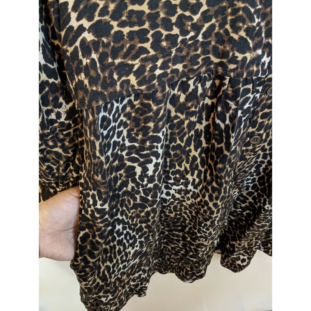 Zara Animal Print Button Front V-Neck Long Sleeve Viscose Shirt Dress Small - Picture 7 of 10